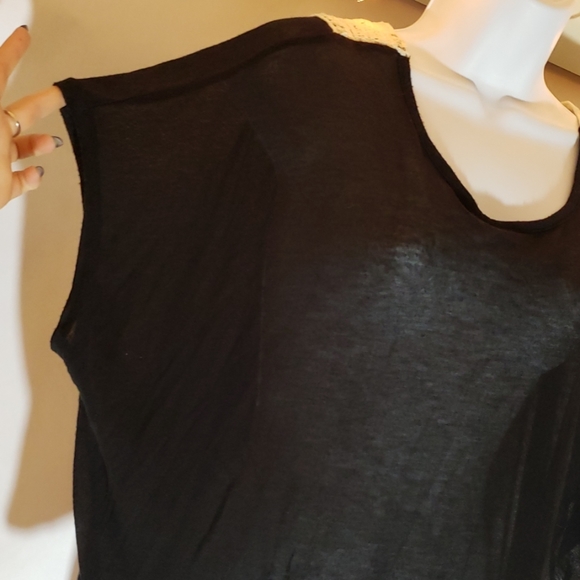 Black Ultra Light Top with White Lace Dipping Back - Picture 2 of 3